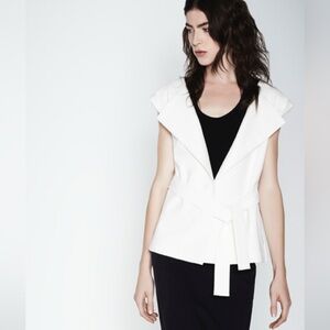 Lida Baday Cream Stretch Open Front Belted Jacket